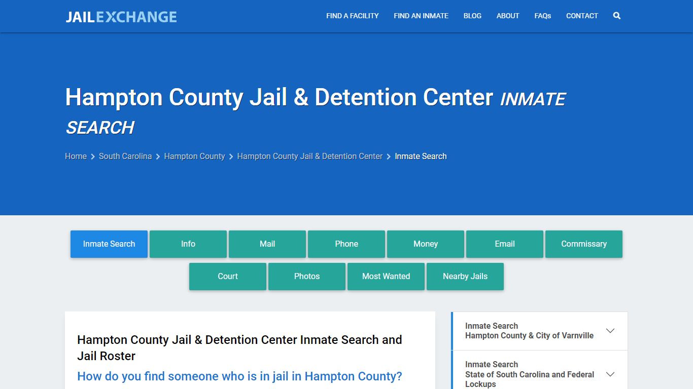 Hampton County Jail & Detention Center Inmate Search